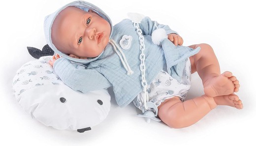 Antonio Juan - Neugeborene Puppe 42 cm. - Mit kleinem Fischkissen