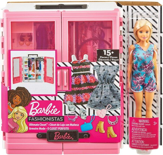 Barbie Fashionista Armoire portable avec poupée incluse