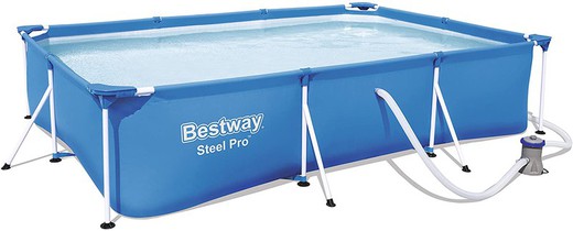 Bestway - Piscina Desmontable Tubular Deluxe Splash Frame Pool 300x201x66 cm - Depuradora de cartucho de 1.249 litros/hora