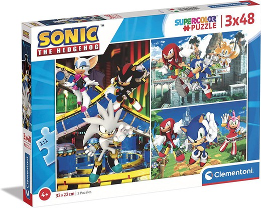 Clementoni – Kinderpuzzle – 3 Puzzles mit 48 Teilen – Sonic