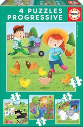 Educa - Progressive Puzzles Farm Animals Puzzle da 6,9,12 e 16 pezzi