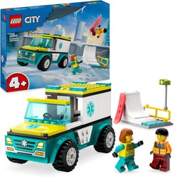 Ambulanza di emergenza di Lego City e ragazzo con lo snowboard