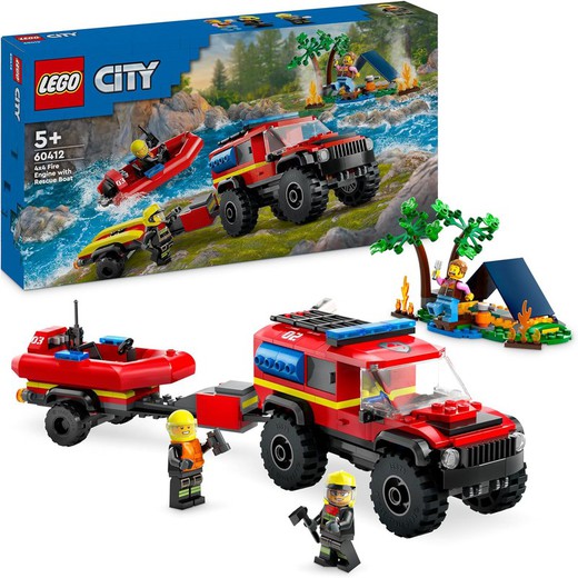 Caminhão de bombeiros Lego City 4x4 com barco de resgate