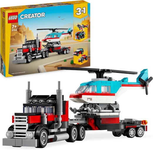 Caminhão plataforma Lego Creator com helicóptero