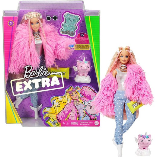 Muñeca Barbie fashionista XTRA con abrigo rosa