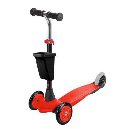 Roter 3-Rad-Roller mit Korb