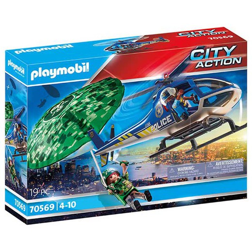 Playmobil City Action - Hélicoptère de police : poursuite en parachute