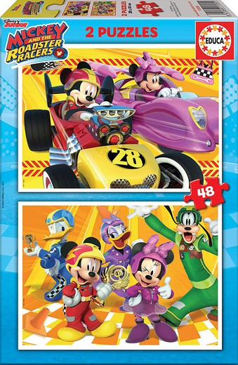 Puzzle 2x48 Mickey Roadster-Rennfahrer