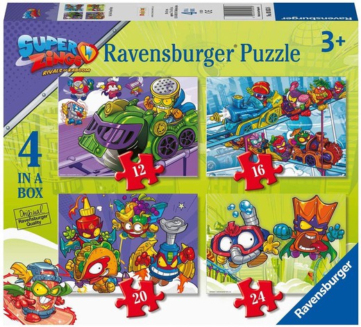 Ravensburger - Super Zings, 4 Puzzle en una Caja, 12-16-20-24 Piezas