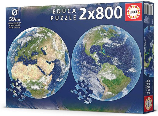 Round Planeta Tierra - 2 Puzzles Redondos de 800 Piezas