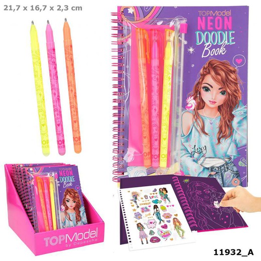 Top Model - Doodle Book - Neon con set di penne al neon
