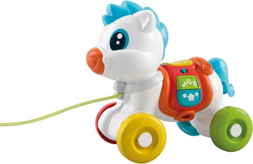 Jouet à tirer en forme de petit poney bleu