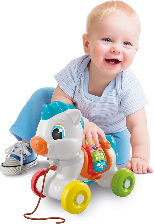 Jouet à tirer en forme de petit poney bleu