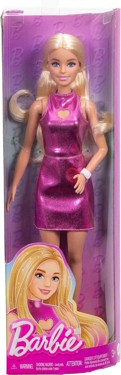 Poupée Barbie Fashionista avec robe rose métallisée