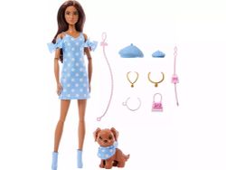 Barbie Twining Looks - Bruna in abito blu e cane