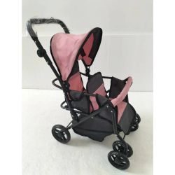 Carrito Gemelos Ruedas Giratorias Negro y Rosa