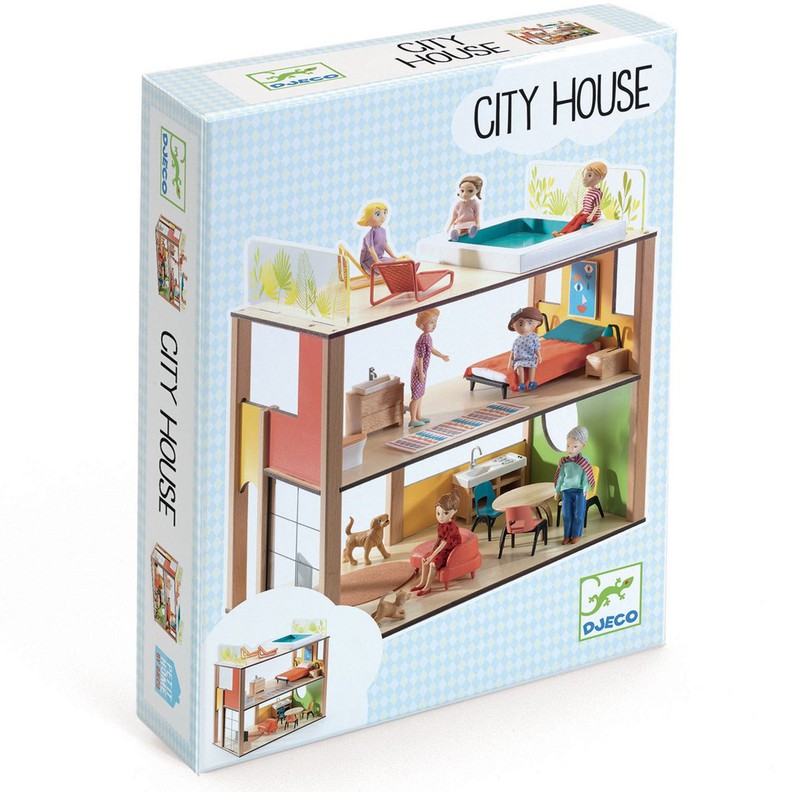 Djeco ↝︎ Casa de muñecas de madera con muebles City