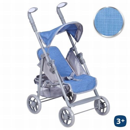 Poussette de poupées avec auvent bleu