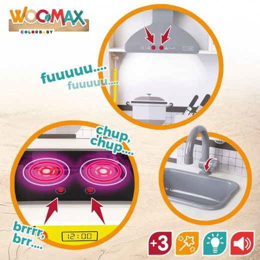 Cocina juguete madera con luz y sonido 70x30x104 cm - Woomax
