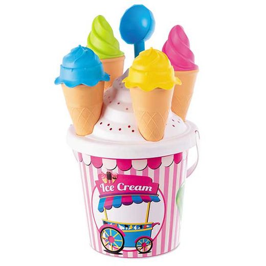 Cubo playa helados – Color Rosa/Rayas Blancas