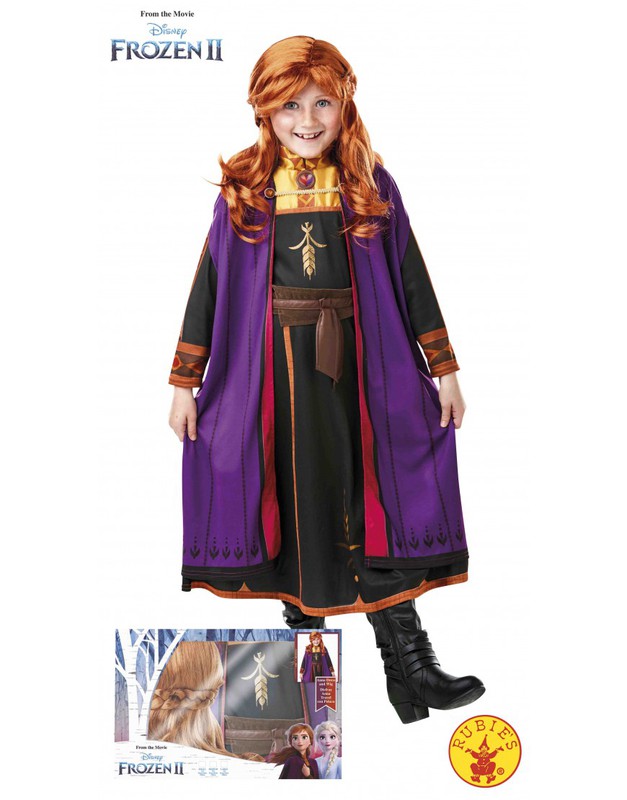Costume Bambina Anna con Parrucca Frozen 2 T: M (da 5 a 6 Anni