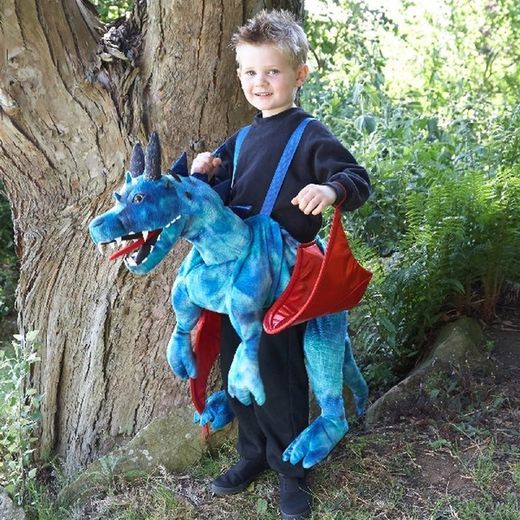 Costume de dragon bleu pour enfant avec bretelles