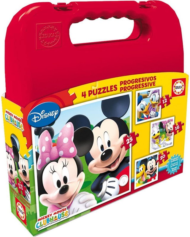 Educa - Mickey Mouse Suitcase Progressives, children's puzzle of 12, 16, 20  and 25 pieces — Juguetesland