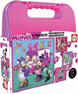 Educa - Minnie Happy Helpers, Maleta Progresivos, puzzle infantil de 12,16,20 y 25 piezas