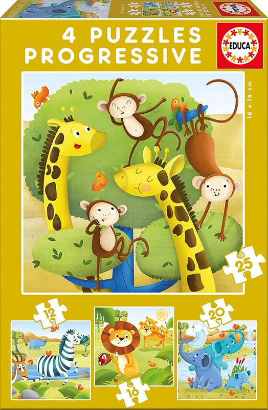 Educa Puzzles Progresivos, puzzle infantil Animales de 12,16,20 25 piezas — Juguetesland