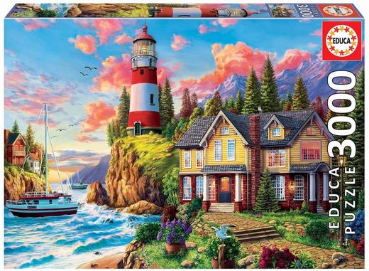 Faro cerca del océano, puzzle de 3000 piezas