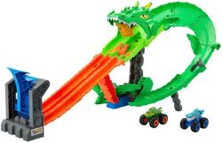 Hot Wheels Monster Trucks - Coffret Destruction de Dragons - Série Requins contre Dinosaures - Mattel