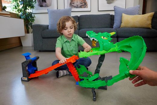 Hot Wheels Monster Trucks - Coffret Destruction de Dragons - Série Requins contre Dinosaures - Mattel