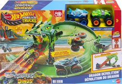 Hot Wheels Monster Trucks - Conjunto Destrucción Del Dragón - Serie Sharks vs Dinos - Mattel