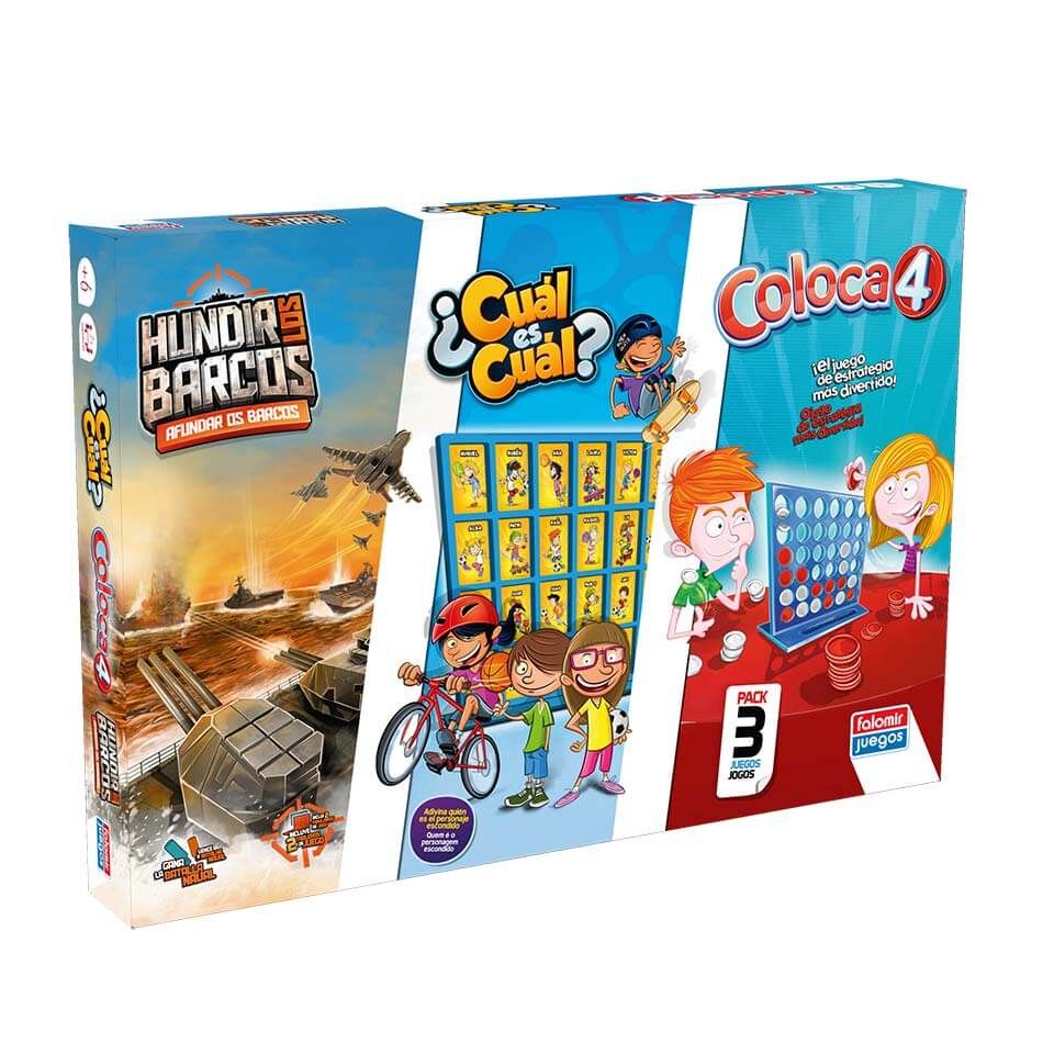 Juego De Mesa 3 En 1 - Coloca 4 + Hundir los Barcos + ¿Cuál es Cuál? - Falomir