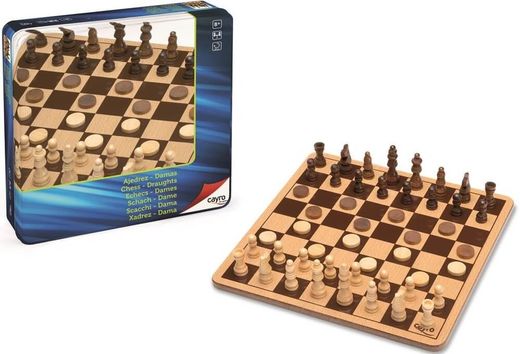 Gioco da tavolo - Scacchi e dama in legno - Scatola di metallo - Cayro