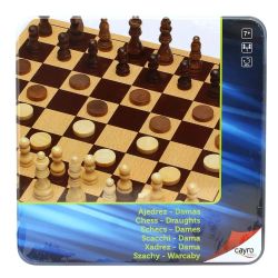 Gioco da tavolo - Scacchi e dama in legno - Scatola di metallo - Cayro