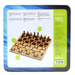 Gioco da tavolo - Scacchi e dama in legno - Scatola di metallo - Cayro