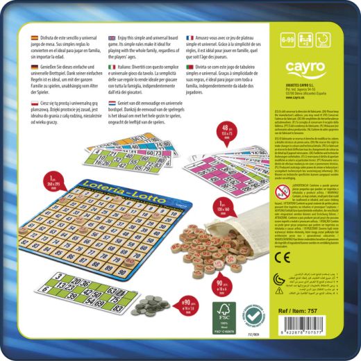 Gioco da tavolo - Lotteria in scatola di metallo - Cayro