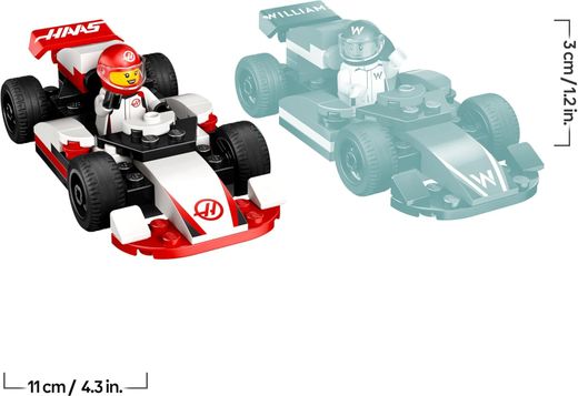 Projeto Alice da Cidade Lego 2025: Carros de Fórmula 1 da Williams Racing e da Haas F1