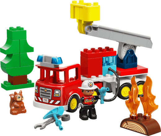 Lego Duplo - Feuerwehrwagen mit Schlauch und Feuerwehrleuten
