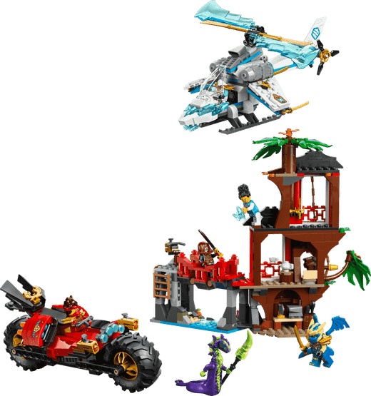 Lego Ninjago - Battaglia tra veicoli Ninja vicino alla casa sull'albero