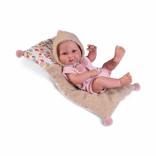 Poupée bébé Luca avec lit ours - Sexuée 42 cm