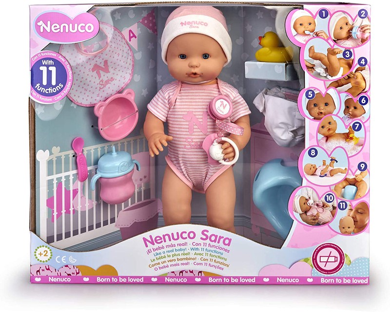 poupée Nenuco avec biberons et petit pot rose Famosa