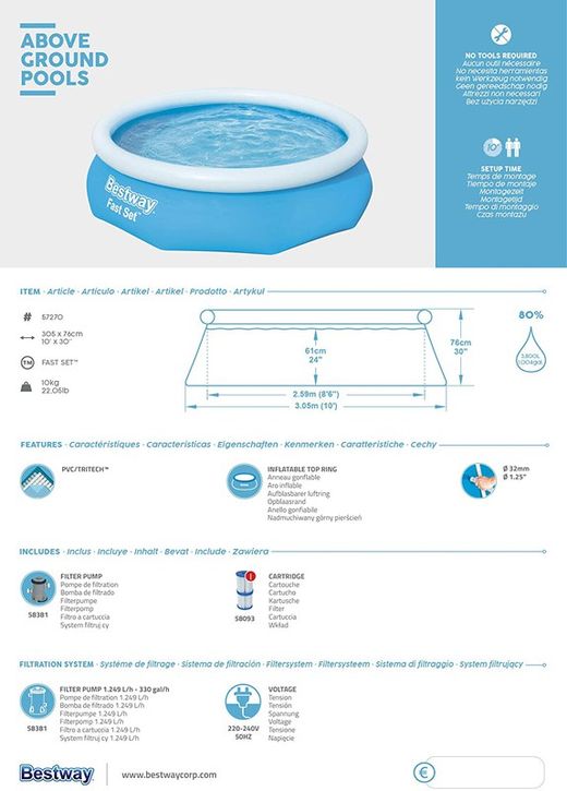 Abnehmbarer aufblasbarer Pool - Fast Set - 305x76 - Bestway