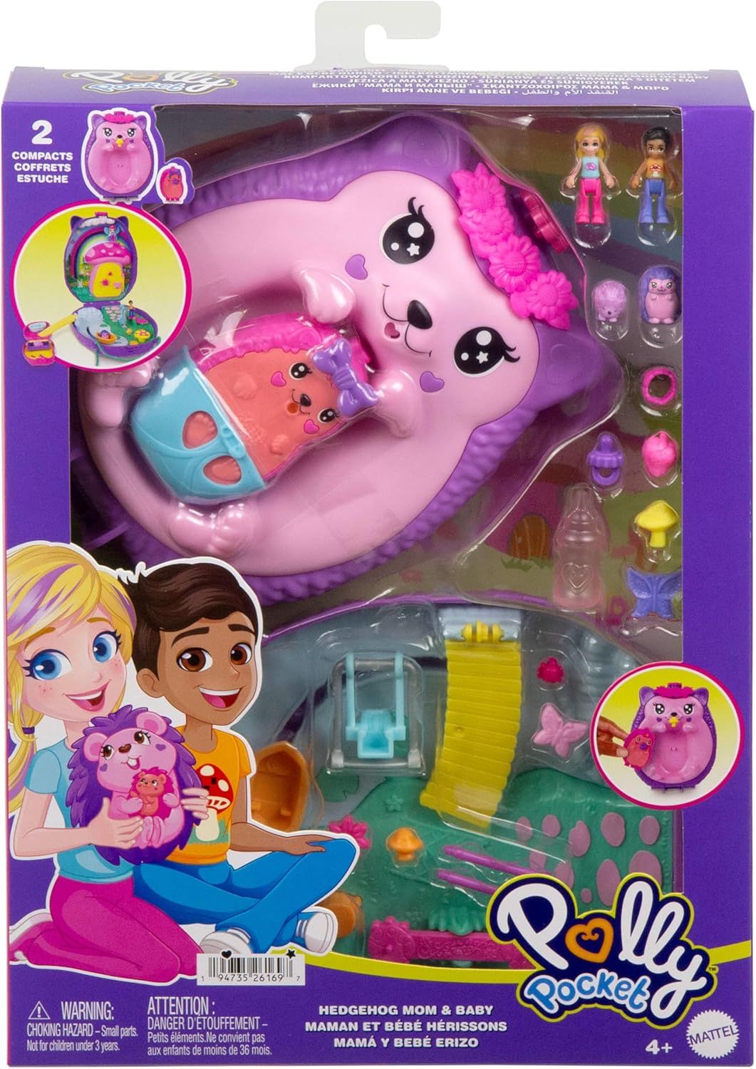 Polly Pocket Playset Bolso Mamá y Bebé Erizo 2 en 1