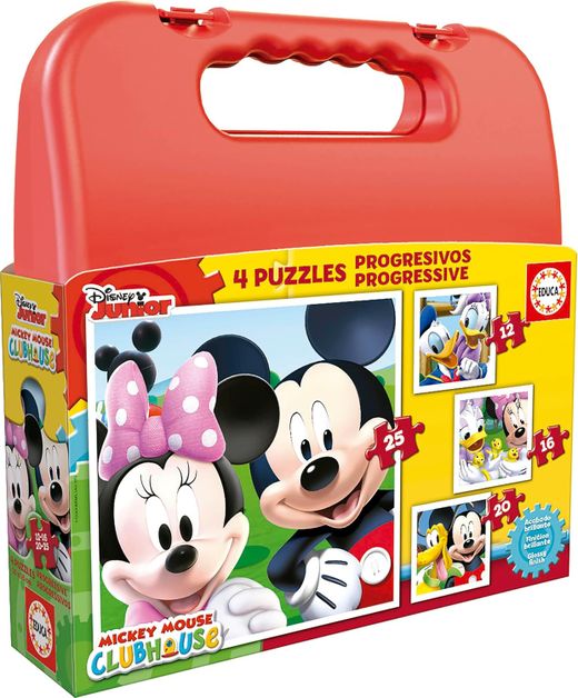 Mala de Quebra-Cabeça Progressivo - Mickey Mouse - 12, 16, 20, 25 Peças - Educa