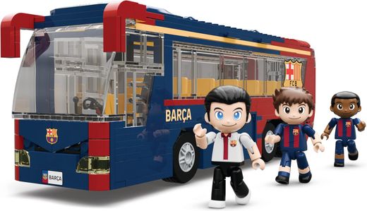 Jeu de construction de bus du FC Barcelone - 488 pièces, 28 cm. Comprend 3 figurines - Produit sous licence officielle - Neko Brands