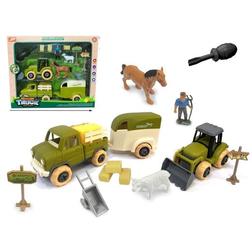 Set fattoria con trattore e furgone con rimorchio + animali e accessori