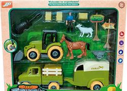 Set fattoria con trattore e furgone con rimorchio + animali e accessori