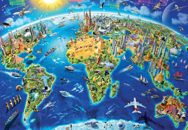 Planète Terre ronde - 2 puzzles ronds de 800 pièces — Juguetesland